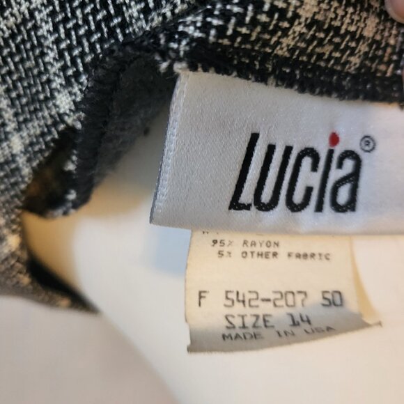 Lucia Vintage Women’s SZ 14 Black & White Plaid Button Down Blazer Shoulder Pads - Picture 8 of 8